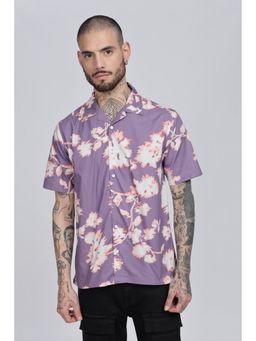 Eszett - Men Purple Floral Half Sleeves Casual Shirt
