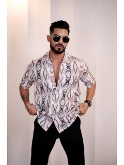 Eszett - Men White Linen Abstract Casual Shirt