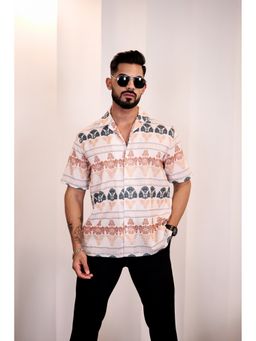 Eszett - Men White Linen Floral Casual Shirt