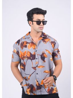 Eszett - Men Grey Floral Half Sleeves Casual Shirt