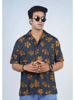 Eszett - Men Navy Blue Floral Half Sleeves Casual Shirt