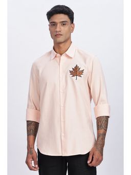 Eszett - Men Peach Solid Full Sleeves Casual Shirt