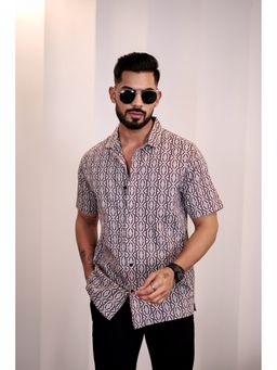Eszett - Men Maroon Cotton Abstract Casual Shirt