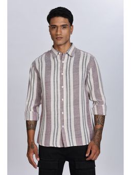 Eszett - Men Maroon Cotton Stripes Casual Shirt
