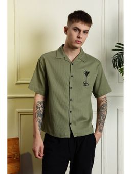 Eszett - Martini Embroidery Boxy Fit Textured Fabric Green Shirt