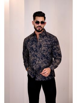 Eszett - Men Navy Blue Cotton Floral Casual Shirt
