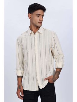 Eszett - Men Cream Stripes Full Sleeves Casual Shirt