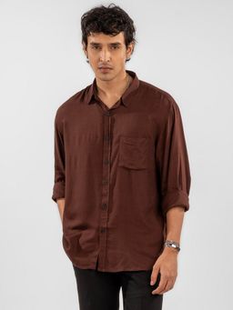 Eszett - Men Brown Viscose Rayon Solid Casual Shirt