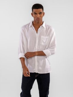 Eszett - Men White Viscose Rayon Solid Casual Shirt