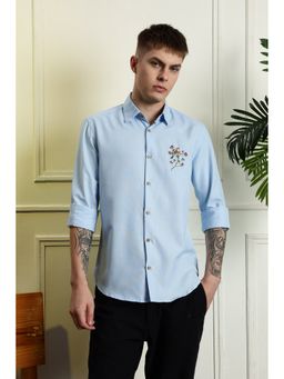 Eszett - Floral Bird Embroidery Blue Shirt