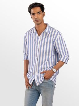Eszett - Men Blue Cotton Stripes Casual Shirt