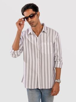Eszett - Men Grey Cotton Stripes Casual Shirt
