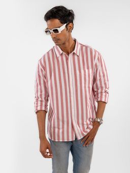 Eszett - Men Red Cotton Stripes Casual Shirt