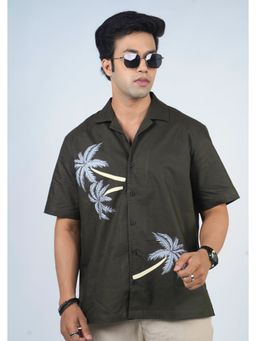 Eszett - Men Olive Self Design Half Sleeves Casual Shirt