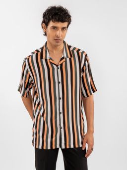 Eszett - Men Peach Cotton Stripes Casual Shirt