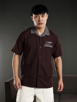 Eszett - Men Brown Checks Half Sleeves Casual Shirt