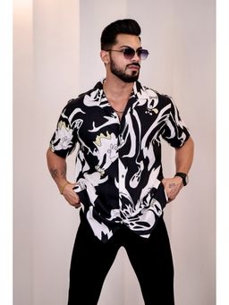 Eszett - Men Black Viscose Rayon Abstract Casual Shirt