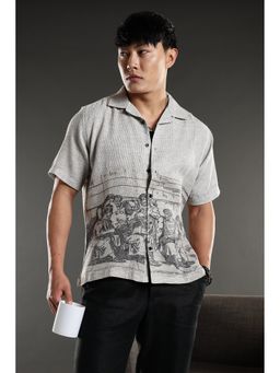 Eszett - Men Grey Cotton Graphic Casual Shirt