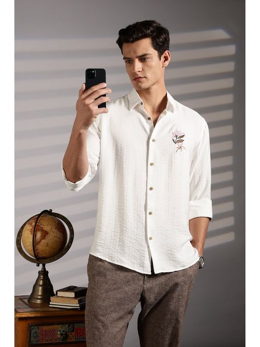 Eszett Floral Embroidery Cream Shirt