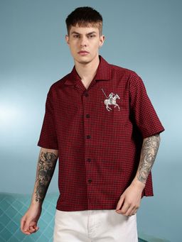 Eszett - Men Red Checks Half Sleeves Casual Shirt