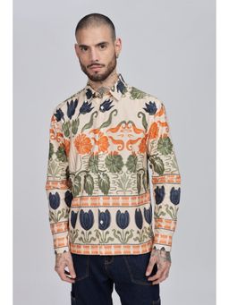 Eszett - Men Beige Printed Full Sleeves Casual Shirt