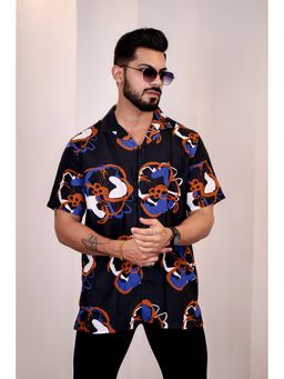 Eszett - Men Navy Blue Viscose Rayon Printed Casual Shirt