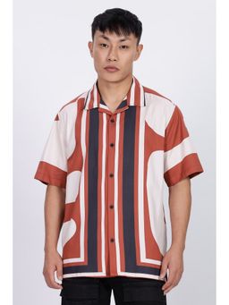 Eszett - Classic Abstract Printed Rust Cuban Shirt