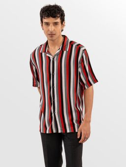 Eszett - Men Red Cotton Stripes Casual Shirt