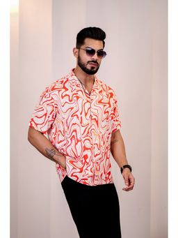 Eszett - Men Red Cotton Abstract Casual Shirt