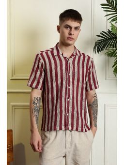 Eszett - Men Red Cotton Stripes Casual Shirt
