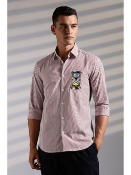 Eszett - Men Brown Stripes Full Sleeves Casual Shirt