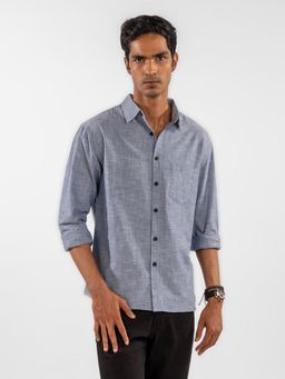 Eszett - Men Blue Cotton Solid Casual Shirt