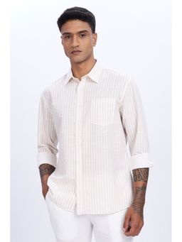 Eszett - Men Peach Cotton Stripes Casual Shirt