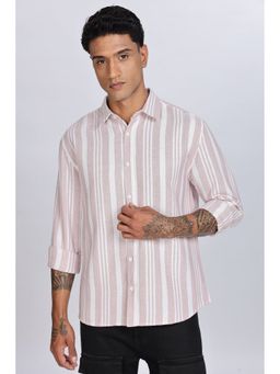 Eszett - Men Pink Cotton Stripes Casual Shirt