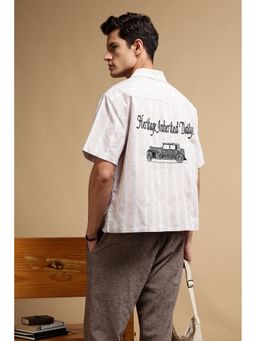 Eszett - Men Peach Stripes Half Sleeves Casual Shirt