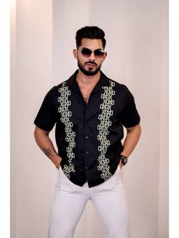 Eszett - Men Navy Blue Cotton Geometric Casual Shirt