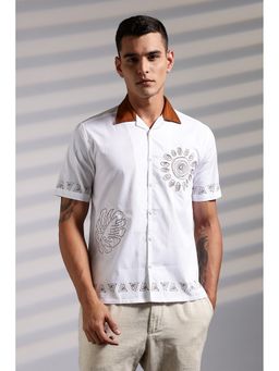 Eszett - Sun White Embroidery Cotton Cuban Shirt