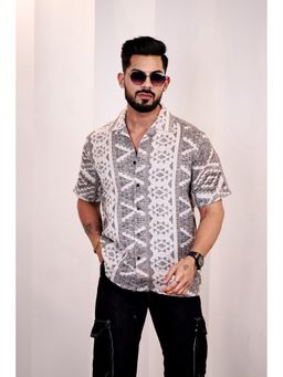 Eszett - Men Grey Cotton Geometric Casual Shirt