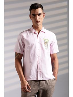 Eszett - Men Pink Stripes Half Sleeves Casual Shirt