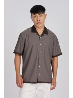 Eszett - Textured Fabric Stripes Dark Grey Cuban Shirt