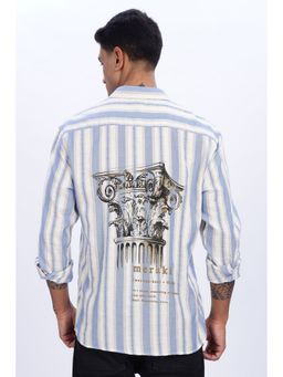 Eszett - Men Cream Stripes Full Sleeves Casual Shirt