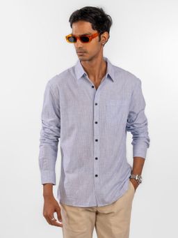 Eszett - Men Blue Cotton Stripes Casual Shirt