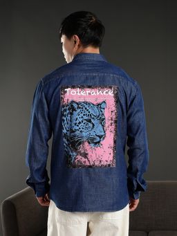 Eszett - Men Blue Denim Solid Casual Shirt