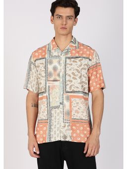 Eszett - Men Beige Cotton Paisley Casual Shirt