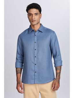 Eszett - Men Blue Cotton Textured Casual Shirt