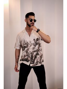 Eszett - Men Beige Cotton Printed Casual Shirt