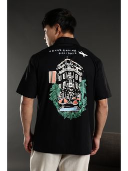 Eszett - Men Black Cotton Graphic Casual Shirt