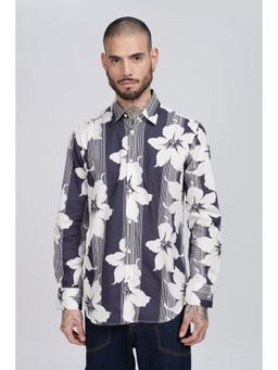 Eszett - Men Purple Cotton Floral Casual Shirt