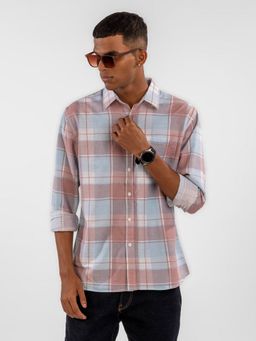 Eszett - Men Pink Checks Full Sleeves Casual Shirt