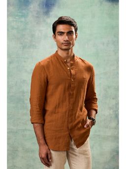 MH&Y - Brown Full Sleeve Mandarin Collar Shirt